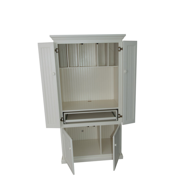 Bureau armoire en bois massif Neasa, Blanc doux