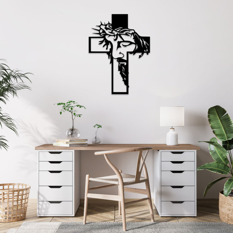 Art mural en croix Jésus-Christ, Noir, H 12 po x l 9 po x P 1 po