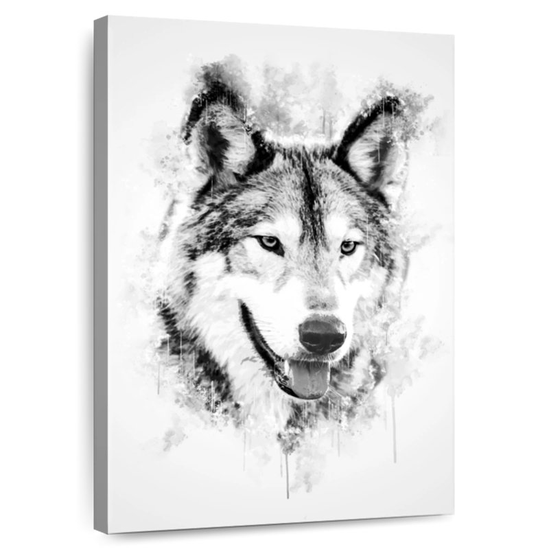 Tête de loup Brampt - noir et blanc, H 36 po x l 24 po