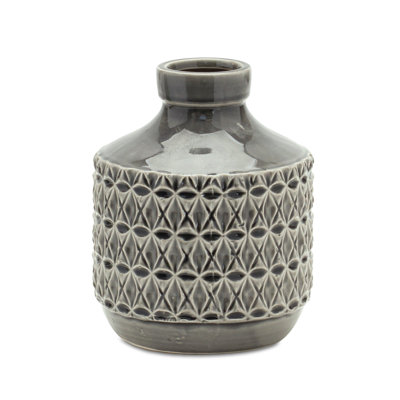 Gray Geometric Cylinder Terracotta Table Vase