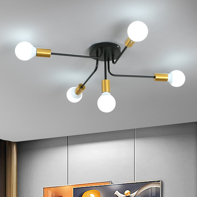 Olamon 5 - Light Dimmable Sputnik Sphere Semi Flush Mount, Black