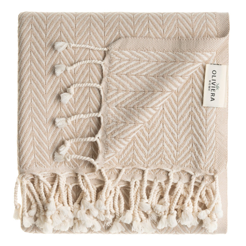 Essuie-mains en coton turc à chevrons, Tan