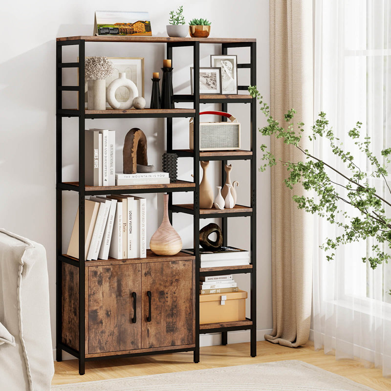 Bibliothèque 55,5 "de haut avec support à 2 portes avec cadre en métal