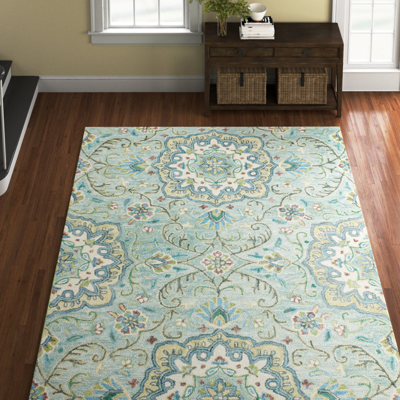 Tapis vert en laine touffeté à la main Andrieka, Rectangle 8 pi 6 po x 11 pi 6 po
