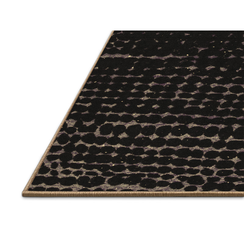 Tapis en laine / polyester tissé à la machine en noir / beige, Rectangle 2 pi x 3 pi