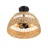Twinkle Double Lights Semi Flush With Rattan Shade Black Metal Finish for Farmhouse Style