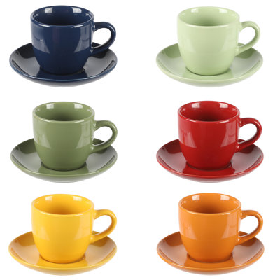 Gibson Home Color Café 13 Piece Assorted Color Stoneware Mug Set W/ Metal Rack And Saucer Set
