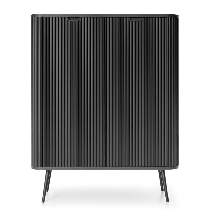 Zova High Sideboard Two Door With Slatted Fronts 103 cm With Legs, Black