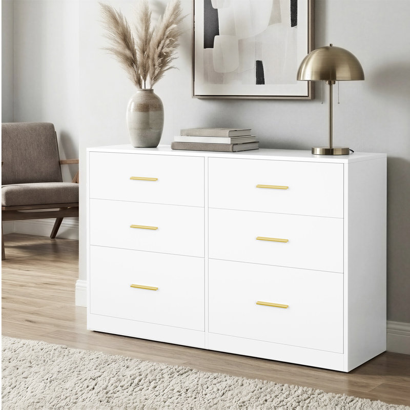 47" W Holsworthy Storage Cabinet With 6 Drawers, Modern Chest For Bedroom Or Living Room, White