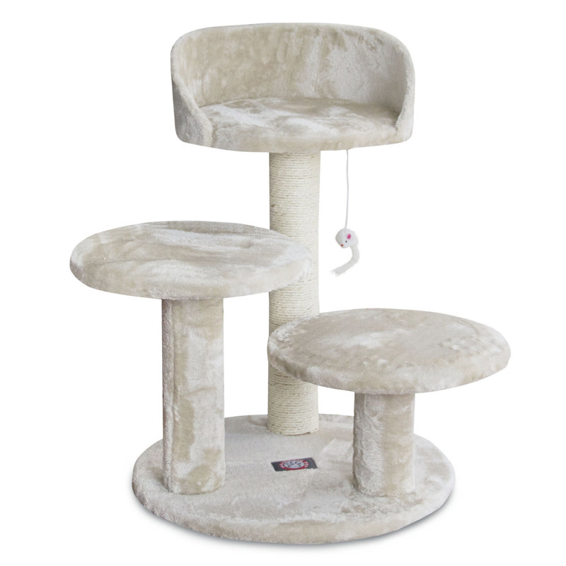 27'' Beige Faux Fur and Sisal Freestanding Cat Tree