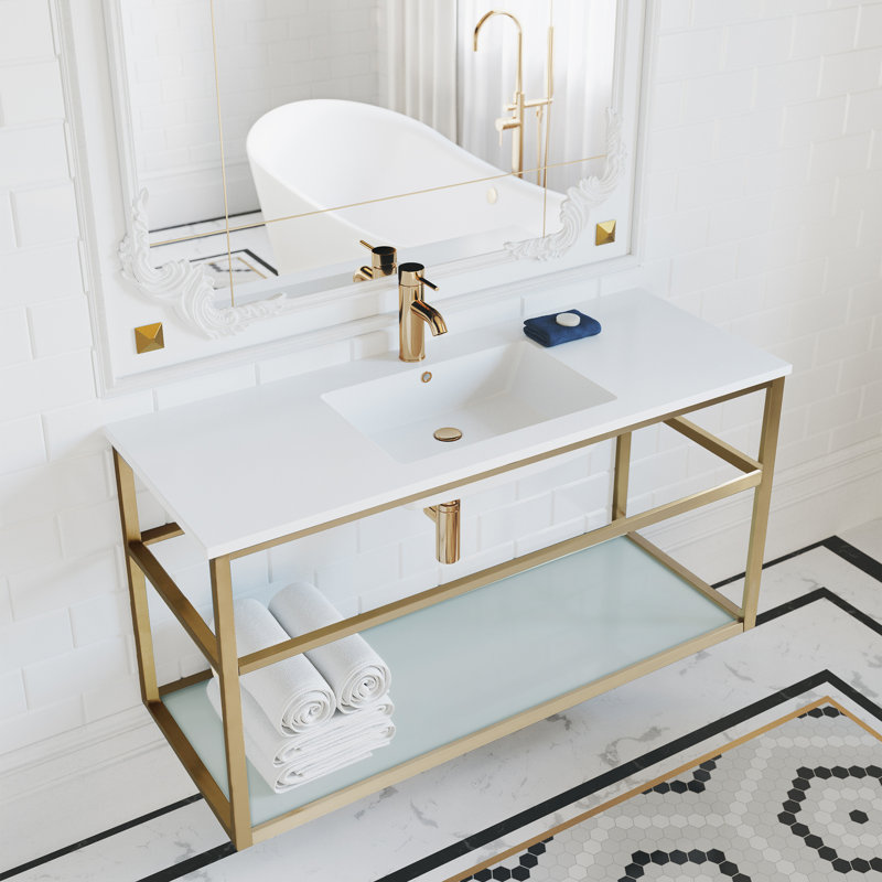 Pierre 48 Single, Open Shelf, Metal Frame Bathroom Vanity, Gold
