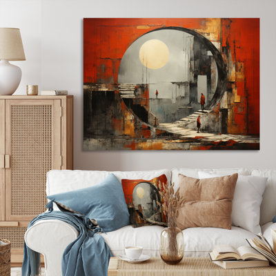 «Orange Grey Tunnel», collage surréel encadré sur toile