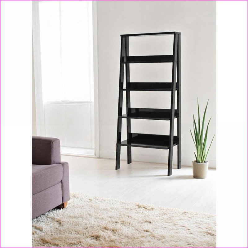 Bibliothèque minimaliste moderne à 5 niveaux, structure en bois de l 24 po x H 55 po x P 13 po | Noir | Peu encombrant