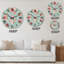 Horloge murale rétro à motif de roses roses et blanches sur fond vert II-1250658430