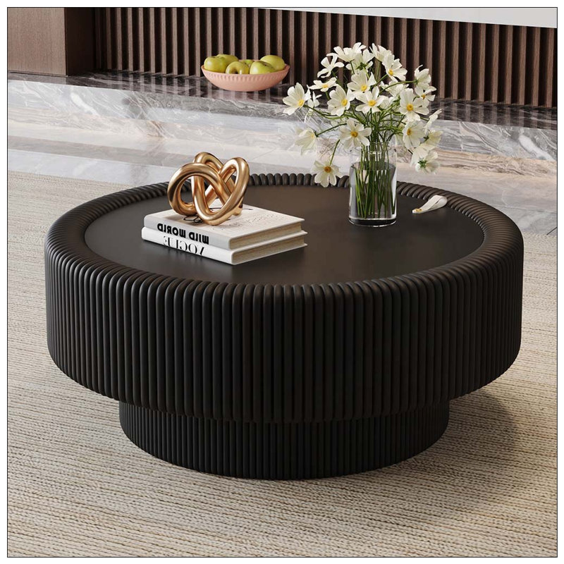 31.5" Fluted Round Storage Coffee Table, Black