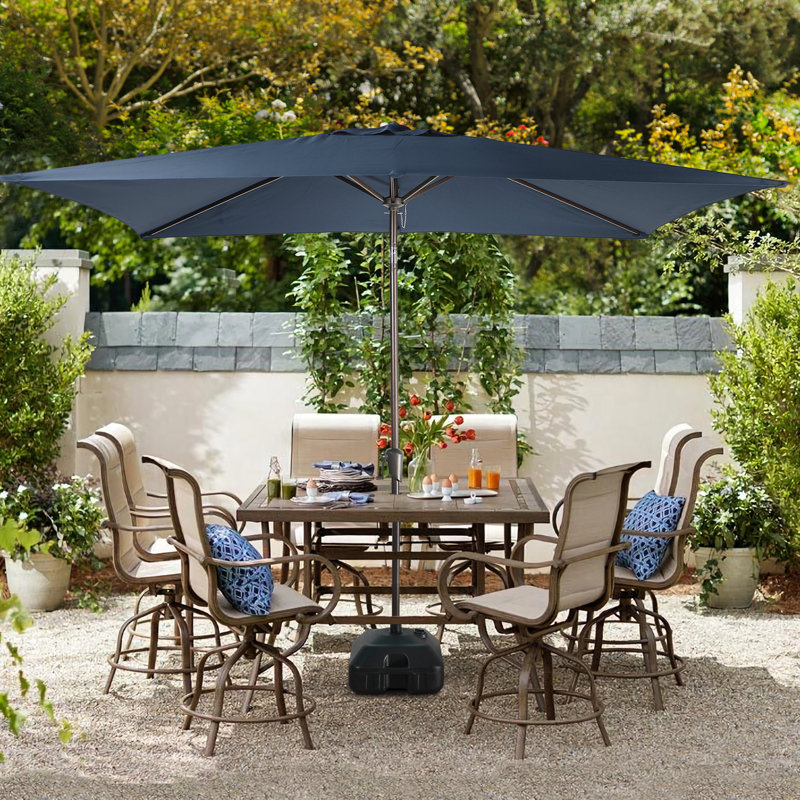Parasol de marché rectangulaire avec base, Bleu foncé