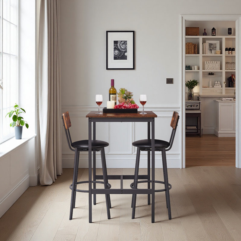 Ensemble de table de bar avec 2 tabourets de bar et siège souple en polyuréthane, Brun, Brun / Noir, Noir