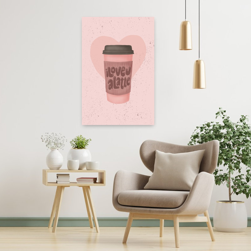 «Pink Latte Love», art mural contemporain romantique, H 36 po x l 24 po