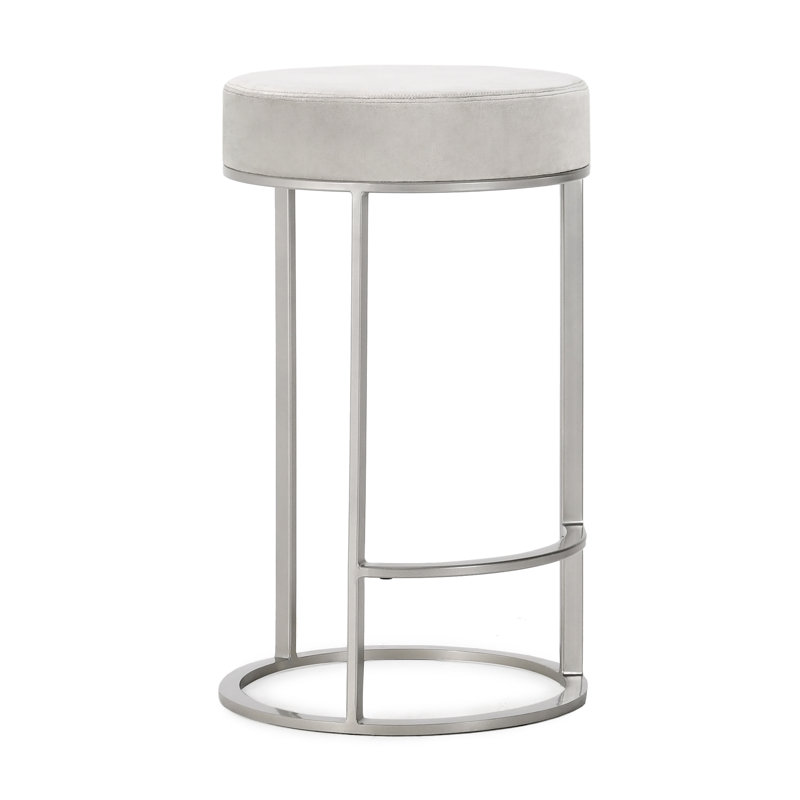 Quinn Upholstered Fabric Counter Stool, Gray Seat/Nickel Frame