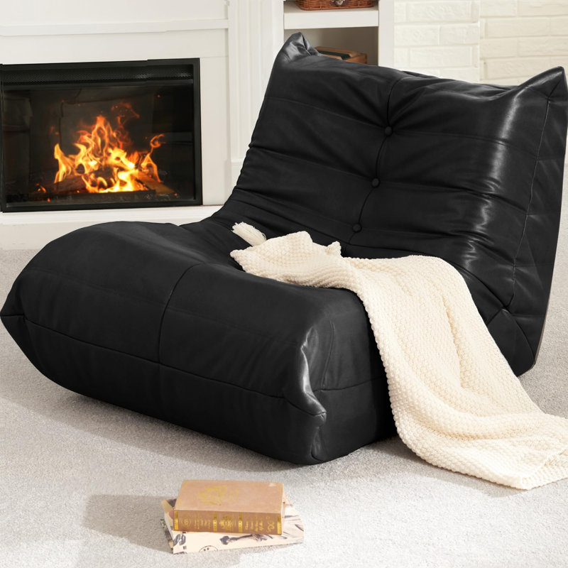 Bean Bag Chair Lazy Floor Sofa, Black Faux Leather