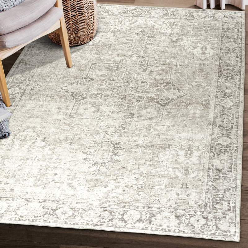Samiur Lyle Vintage Machine Washable Area Rugs, Rectangle 7'6" x 9'6", Beige Ivory