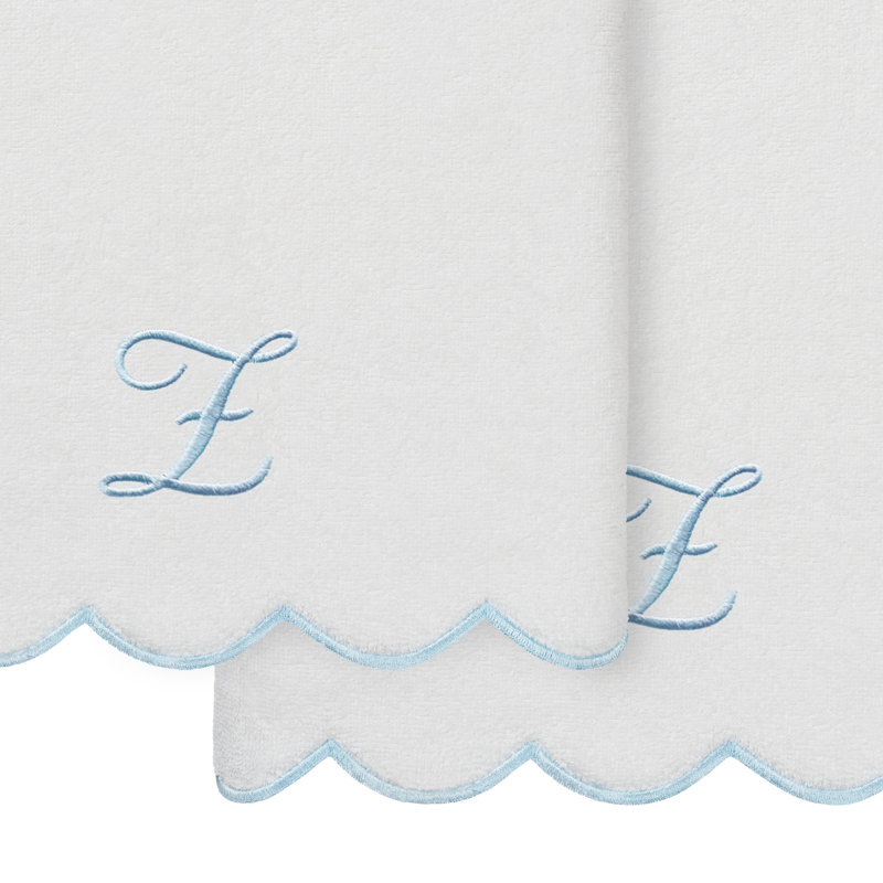 Ensemble de serviettes de bain personnalisées 100% coton turque 2 pièces Linum Home Textiles ADORNIA, Blanc / Bleu, Z