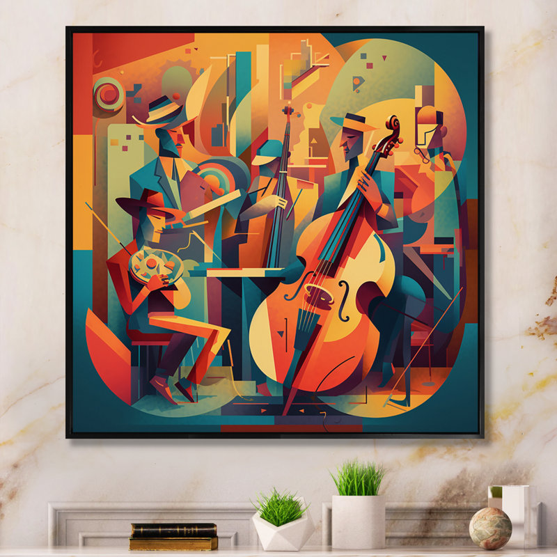 Jazz Band Performance II - impression, H 16 po x l 16 po x P 1 po, Cadre flottant noir