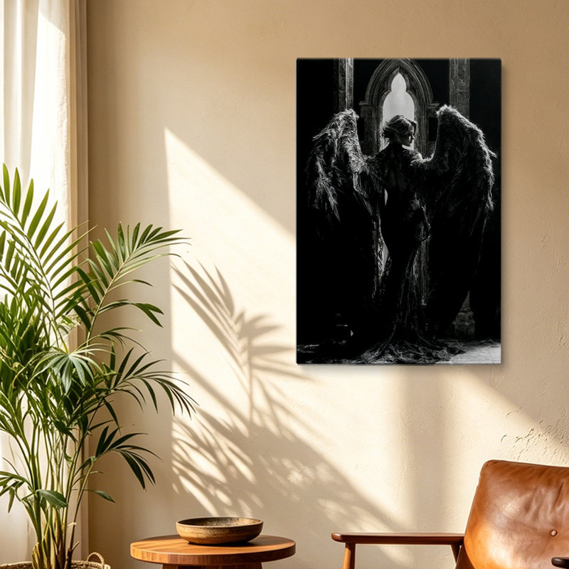  «Dark Angel Wings», art mural rétro sur toile tendue pour chambre, 24*16 inch (60*40*2cm)