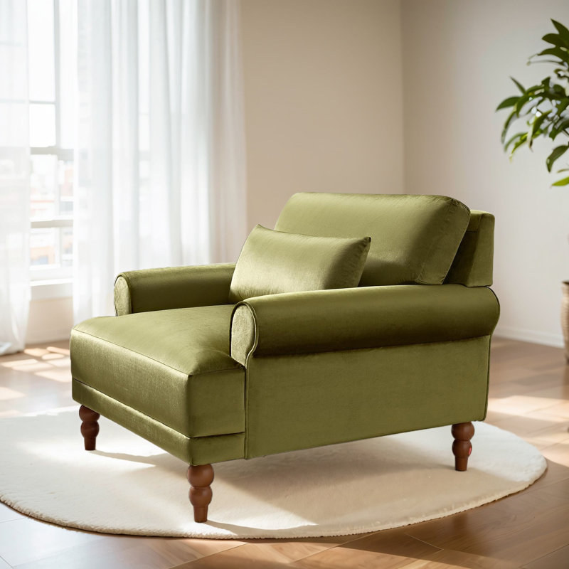 Fauteuil d'appoint à accoudoirs roulés encastrés, Velours vert