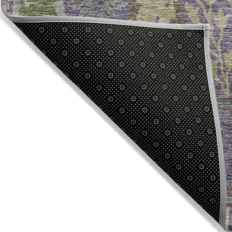 Tapis d'intérieur rond lavable floral 8 pi mauve et vert