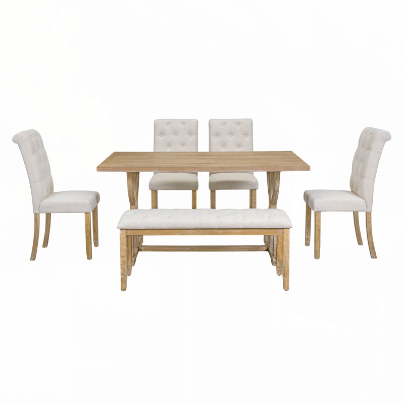 Ensemble de table de salle à manger 6 pièces Trexm, Bois naturel délavé