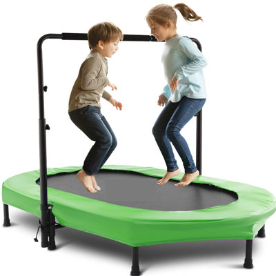 4.7' Foldable Oval Fitness Trampoline with Handlebar