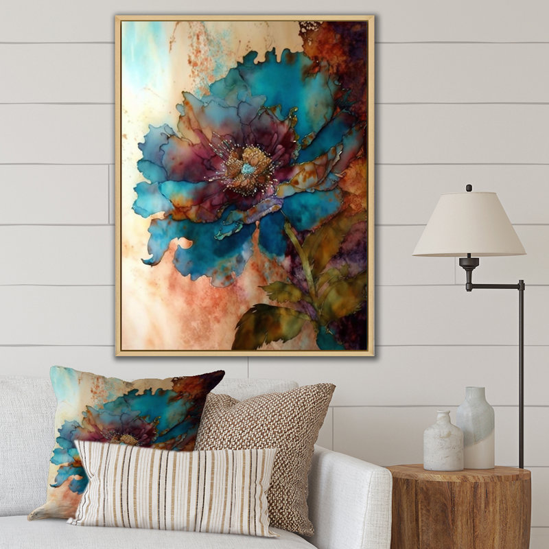 «Delicate Blossoming Pansy Flower Retro I», reproduction sur toile, H 20 po x l 12 po x P 1 po, Cadre naturel flottant