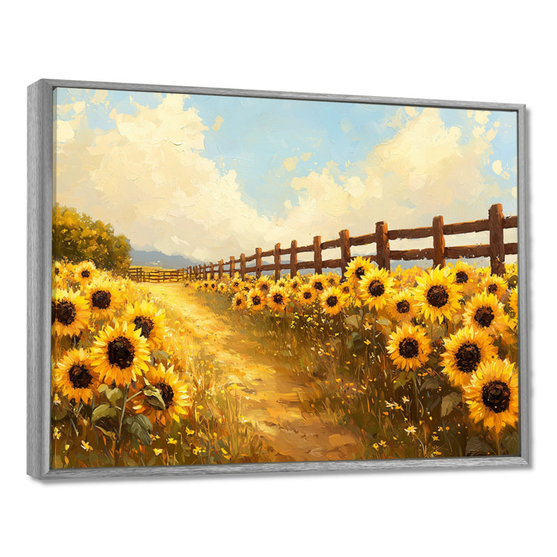 Donyai tournesols par le cheval Corral II - tournesols, art mural, Argent argent, Impression encadrée flottante