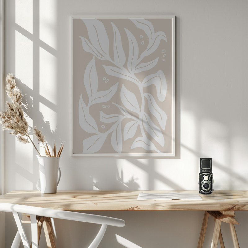 "Abstract Plants" Framed Textured Wall Art, White, 14" H x 10" W