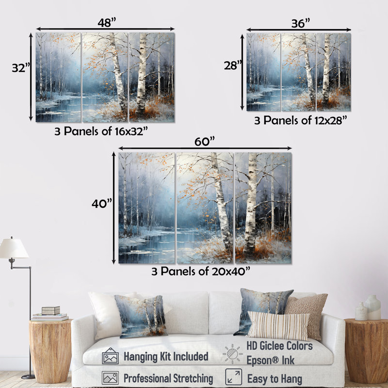 Ensemble d'art mural en toile Birchs Ballet, Toile tendue, H 40 po x l 60 po x P 1 po
