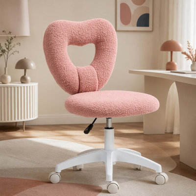 Mignon fauteuil de bureau sans accoudoirs, fauteuil de travail réglable en hauteur pour ordinateur, fauteuil de coiffeuse en molleton avec roues pivotantes, rose