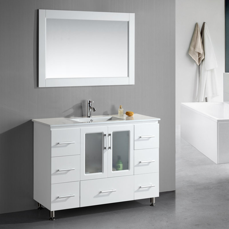 Ensemble de meuble-lavabo simple 48 po avec miroir Pratt, Gris