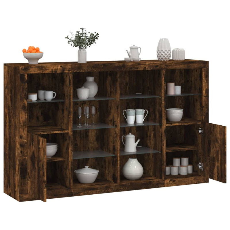 Azyra 163 cm W Glass Sideboard, Smoked Oak