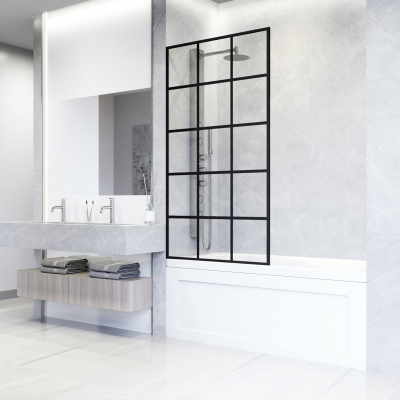 Mosaic 34" W x 62" H Fixed Framed Bathtub Screen with 3/8" Glass, Matte Black Clear