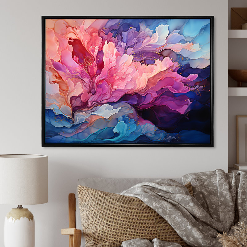 Décoration murale Lumpkin - Aurore boréale_106484, H 16 po x l 32 po x P 1 po, Toile avec cadre flottant noir