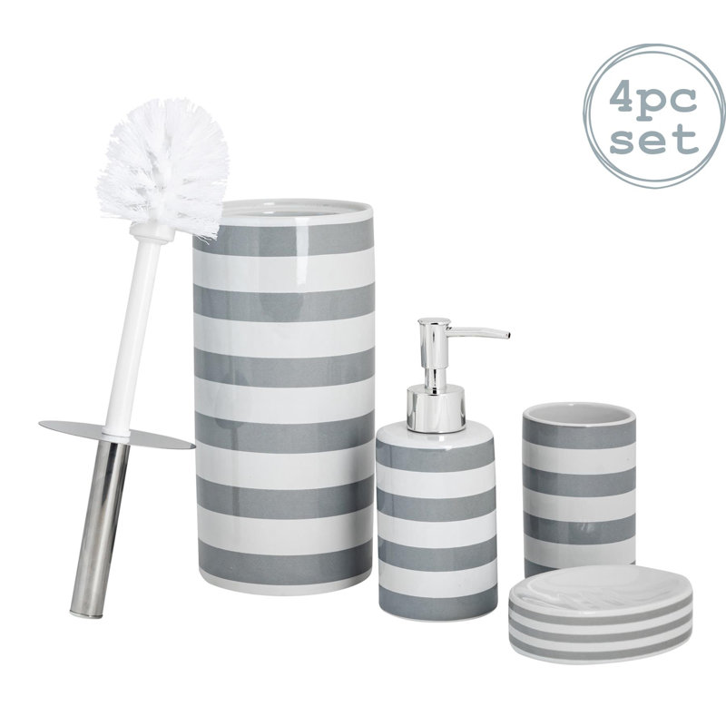 Harbour Housewares - Ceramic Bathroom Accessories Set - 4 Pieces, Grey