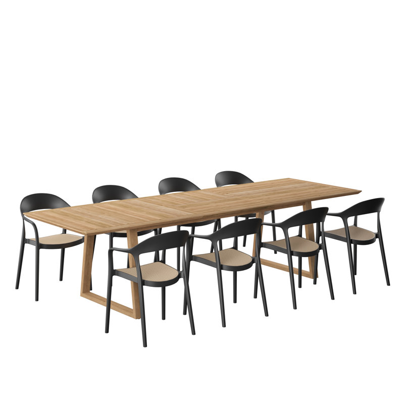 9Pc FSC Teak Outdoor Patio Extendable Dining Set