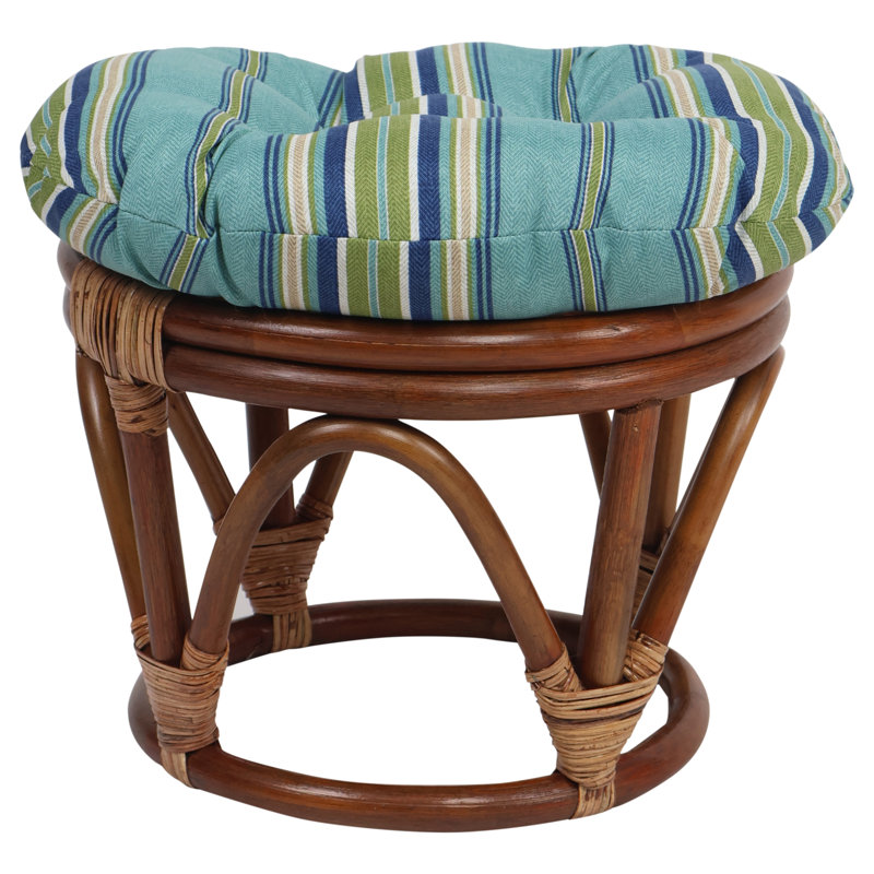 Outdoor 4'' Ottoman Seat Cushion, Blue/Green Striped