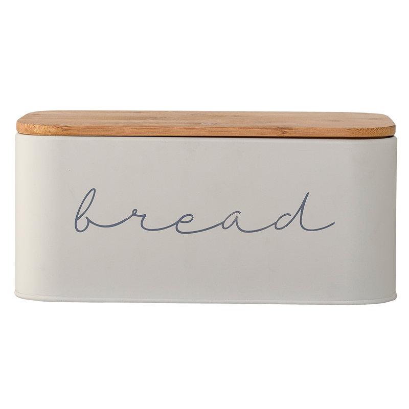 Cream Metal Bread Bin with Bamboo Lid