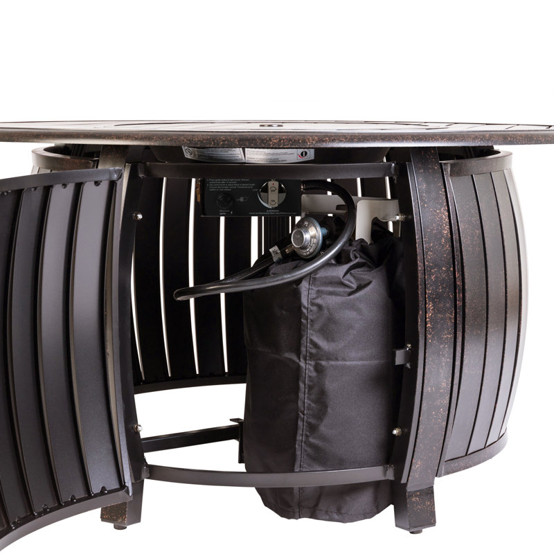 Tackett Fire Sense Gas Fire Pit Table ,Nylon Weather Cover & Clear Fire Glass - Bronze Finish - Round - 44"