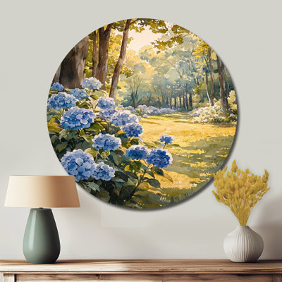 Hydrangeas In The Apple Orchard II - Traditional Blue Metal Art Print