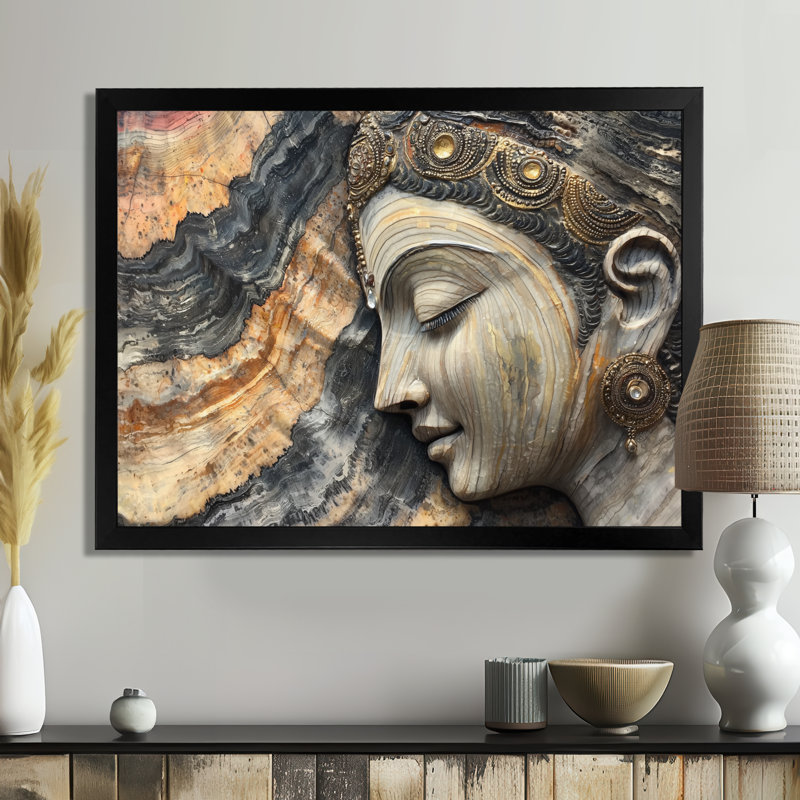 «Hafley Hinduism God Meditation To The Marble» - Art mural de l'hindouisme, H 30 po x l 40 po, Picture Frame Print, Noir