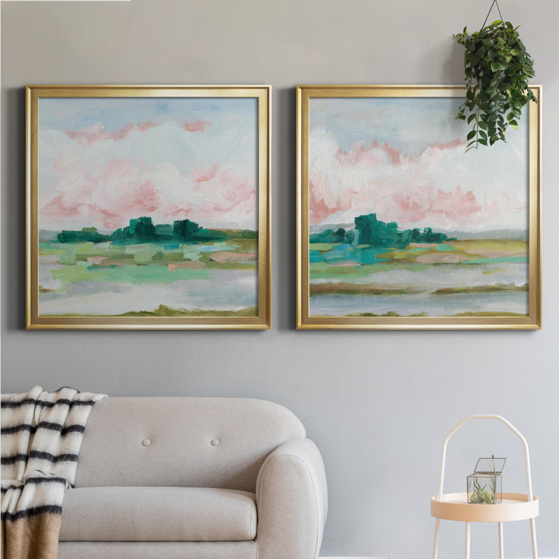 Pink Marsh I - 2-Piece Painting Print, Picture Framed Canvas, Gold, 26.5" H x 53" W