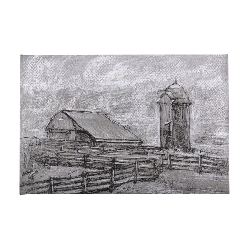 Farm view sketch II a Hand Embelished Textured Canvas, 40" H x 60" W x 1.5" D